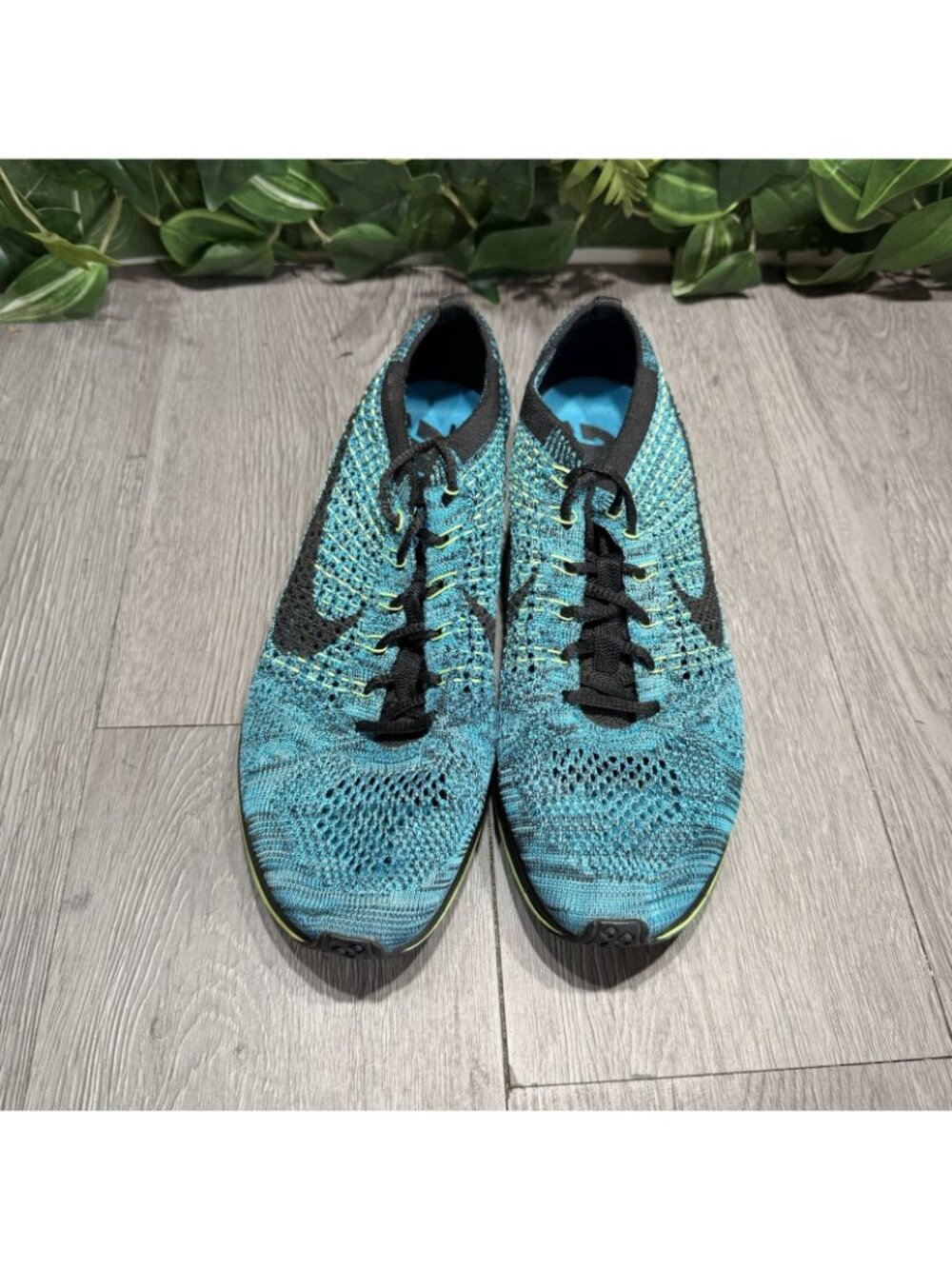 Nike Flyknit Racer Shoes Mens Size 7.5 Blue Knit Running Sneakers 526628-401 - Picture 2 of 10